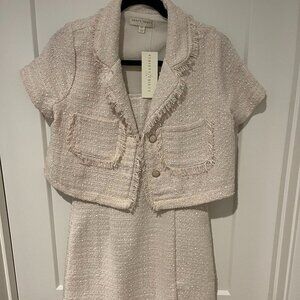 Brand New Thirty/Thirty LA Cream Tweed Minidress & Cropped Blazer Suit Jacket